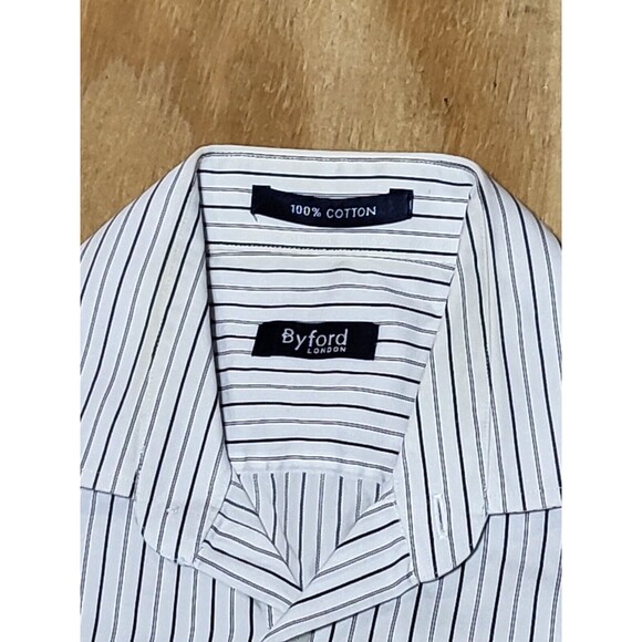 byford london Striped dress shirt Men 42 White Cotton Button-down Collar @f3 - Picture 5 of 8